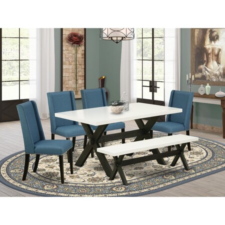 East West Furniture 6 Piece X-Style Gorgeous Dinette Set - Wire Brushed Black X626FL121-6